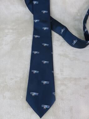 Vintage Barry Wang Tie Airplanes Blue Designer Men's Neck Tie 3" x 62"